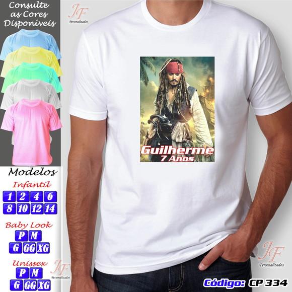 01 Camiseta Adulto Infantil Piratas do Caribe Personalizada