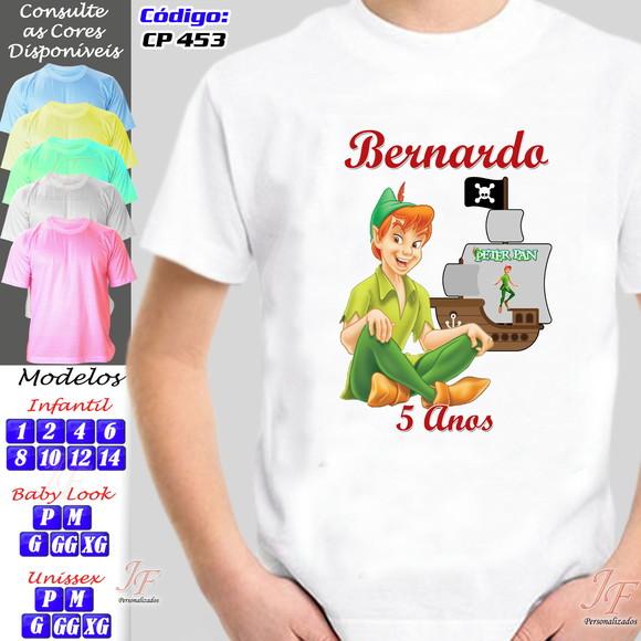 01 Camiseta Adulto Infantil Peter Pan Personalizada