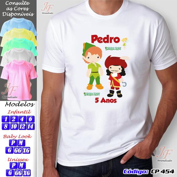 01 Camiseta Adulto Infantil Peter Pan Personalizada