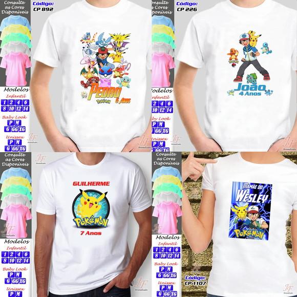 01 Camiseta Adulto Infantil Pokemon Personalizada