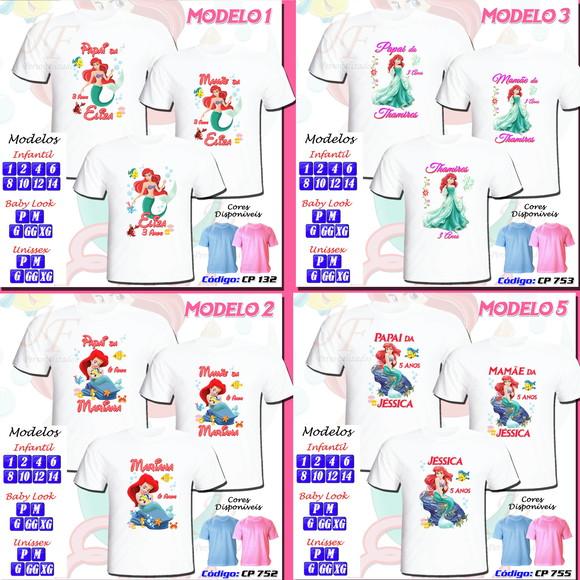 01 Camiseta Ariel Pequena Sereia Personalizada