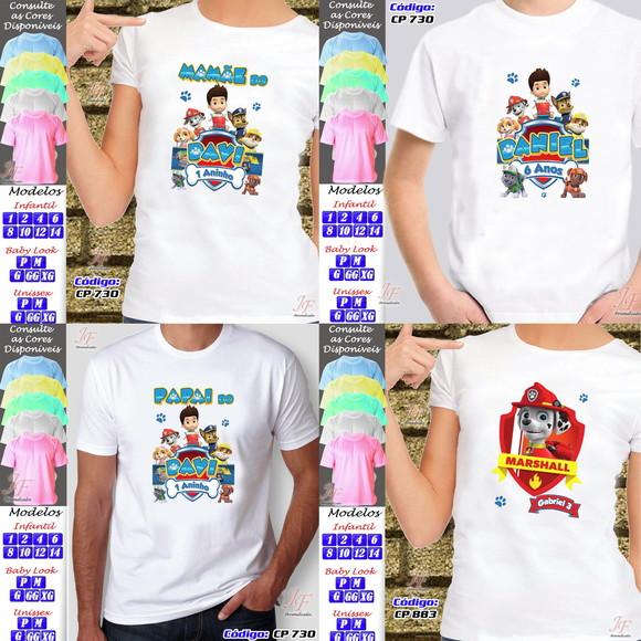 01 Camiseta Personalizada Adulto Infantil Patrulha Canina