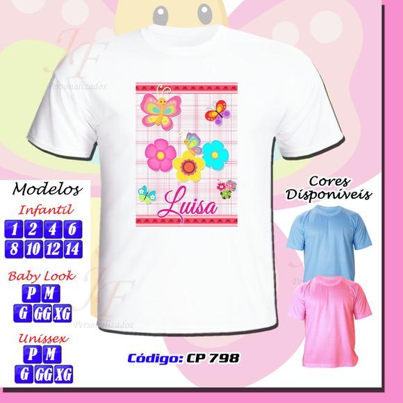 01 Camiseta Personalizada Jardim Flores e Borboletas