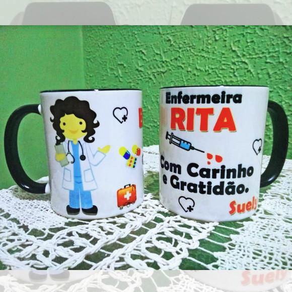01 Caneca em Cerâmica 350 ml Curso Farmácia Enfermagem