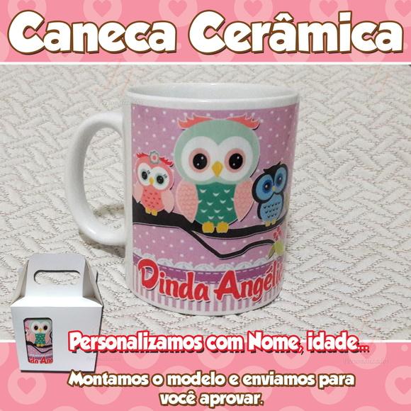 01 Caneca em Cerâmica 350 ml Personalizada Dinda ou Dindo