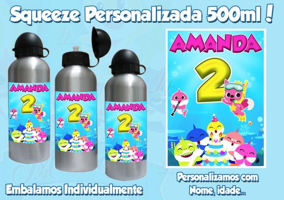01 Squeeze Garrafinha Alumínio Personalizada Baby Shark