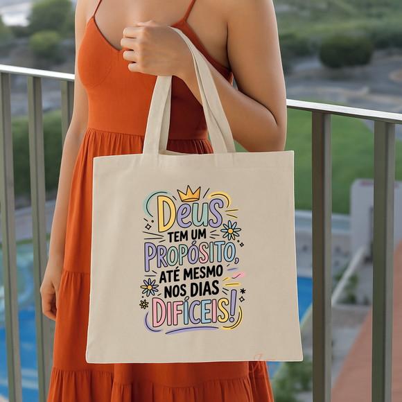 Bolsa Ecobag Algodão Cru Frases Cristãs 40 x 40cm