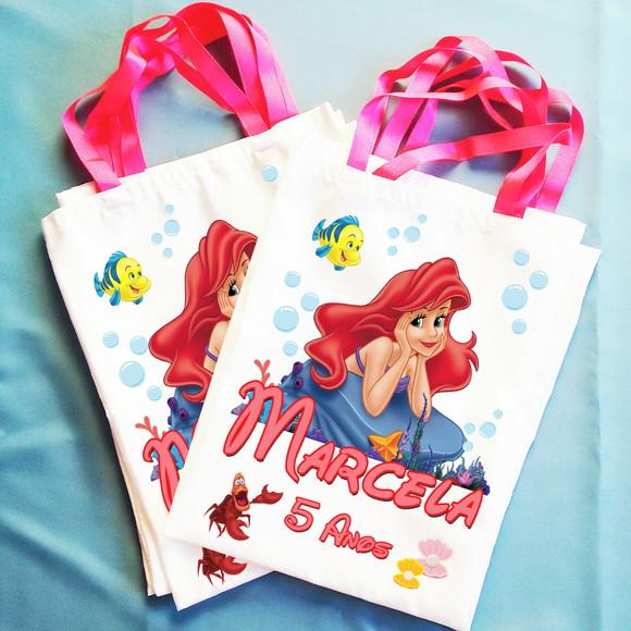 Bolsinha Ecobag Personalizada Ariel Pequena Sereia
