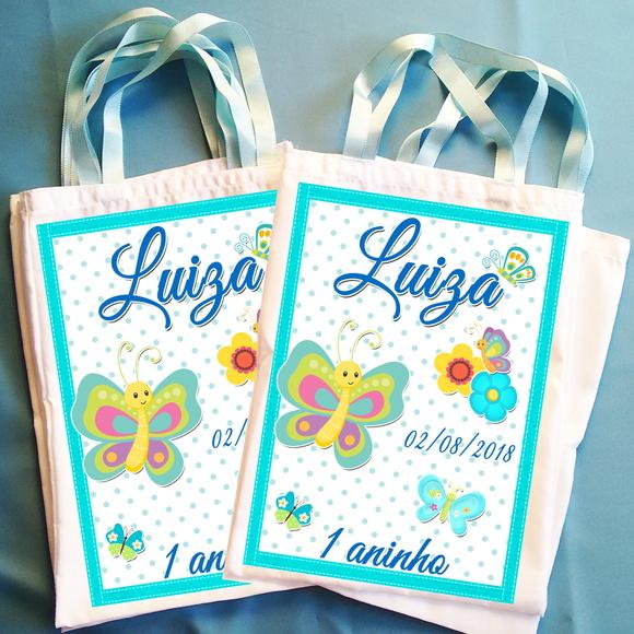 Bolsinha Ecobag Personalizada Flores Jardim das Borboletas