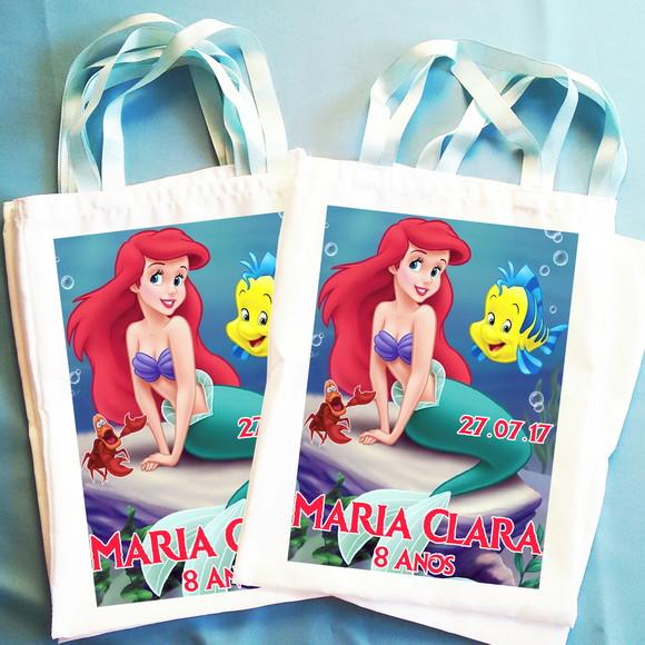 Bolsinha Ecobag Sacolinha Personalizada Ariel Pequena Sereia