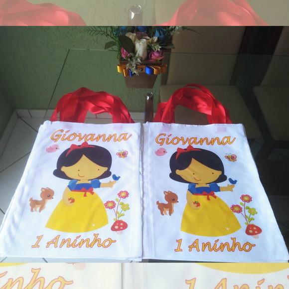 Bolsinha Ecobag Sacolinha Personalizada Branca de Neve