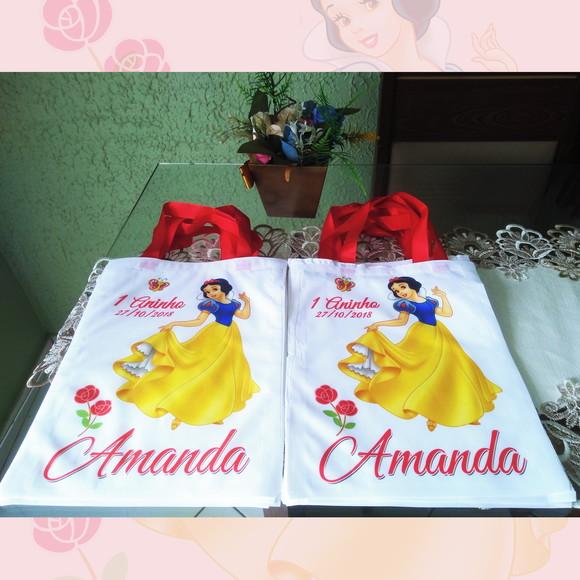 Bolsinha Ecobag Sacolinha Personalizada Branca de Neve
