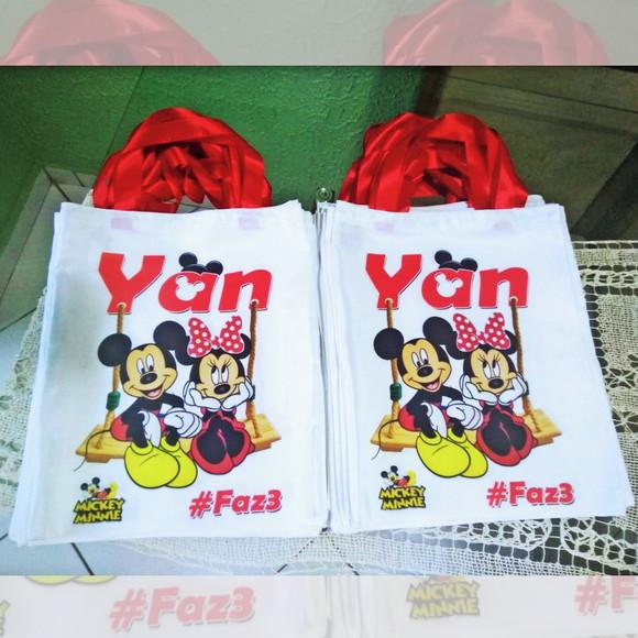 Bolsinha Ecobag Sacolinha Personalizada Mickey e Minnie