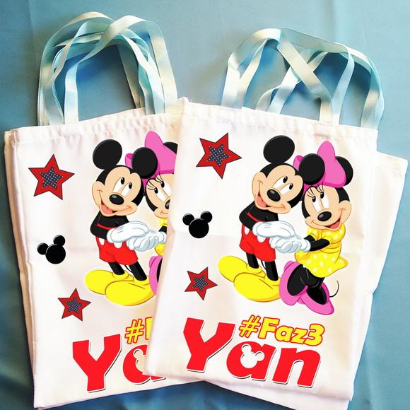 Bolsinha Ecobag Sacolinha Personalizada Mickey e Minnie