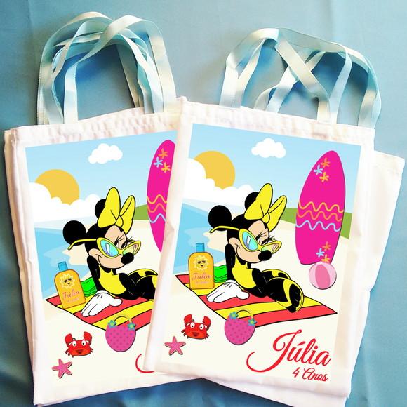 Bolsinha Ecobag Sacolinha Personalizada Minnie Praia