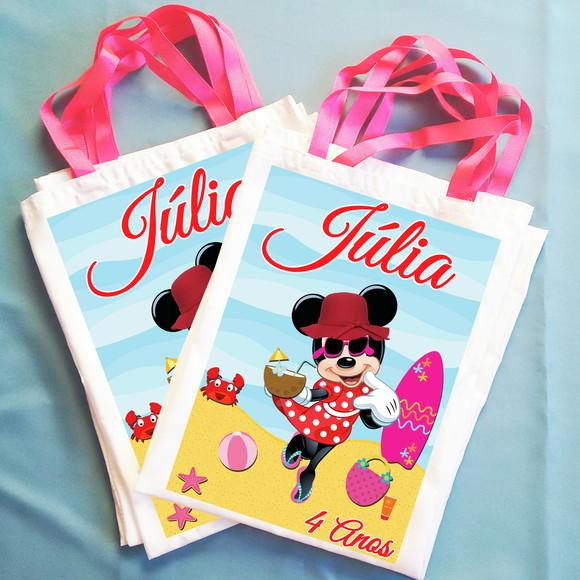 Bolsinha Ecobag Sacolinha Personalizada Minnie Praia