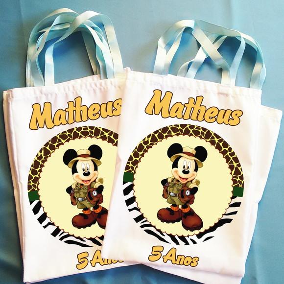 Bolsinha Ecobag Sacolinha Personalizada Safari do Mickey