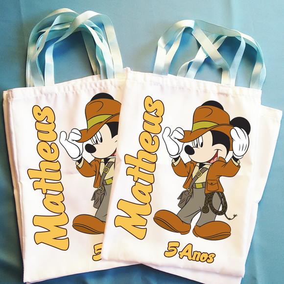 Bolsinha Ecobag Sacolinha Personalizada Safari do Mickey