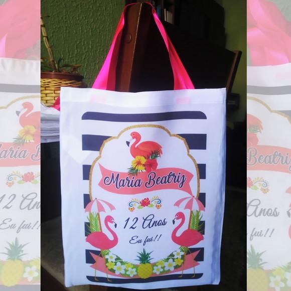 Bolsinha Ecobag Sacolinha Personalizada Tema Flamingos