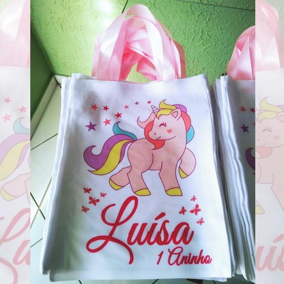 Bolsinha Ecobag Sacolinha Personalizada Tema Unicórnio
