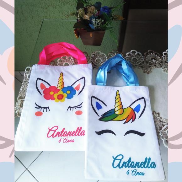 Bolsinha Ecobag Sacolinha Personalizada Tema Unicórnio