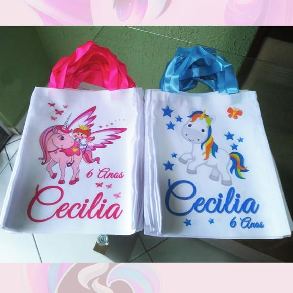 Bolsinha Ecobag Sacolinha Personalizada Tema Unicórnio