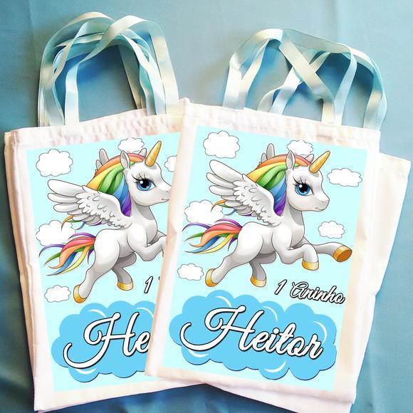 Bolsinha Ecobag Sacolinha Personalizada Unicórnio Meninos
