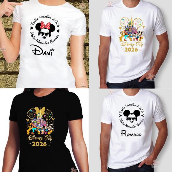 Camisa Viagem Família Disney | 07 Unidades | 100% Algodão
