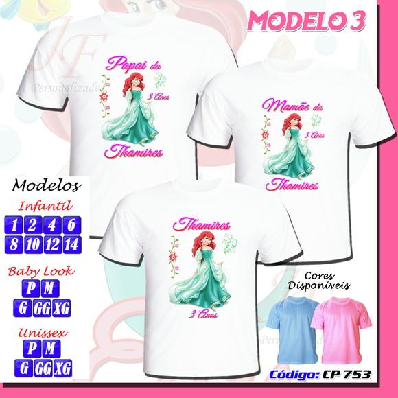 Camiseta Adulto Infantil Ariel Pequena Sereia