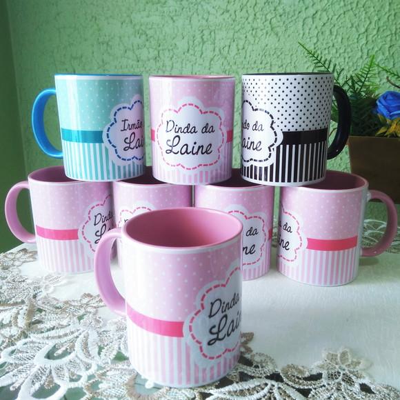 Caneca Cerâmica 350 ml Personalizadas Dinda e Dindo