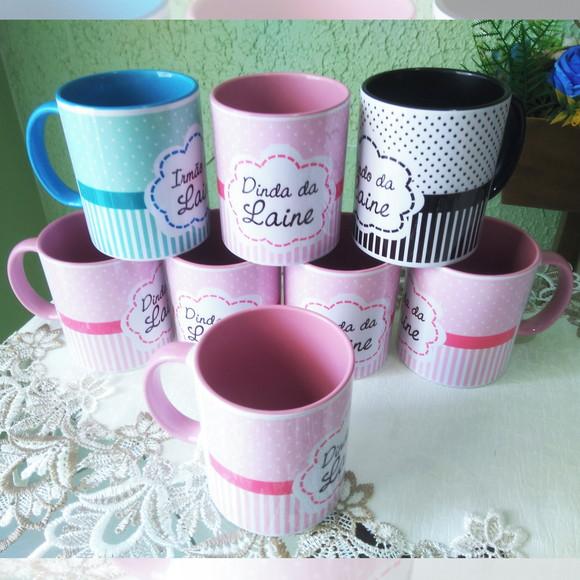 Caneca Cerâmica 350 ml Personalizadas Dinda e Dindo
