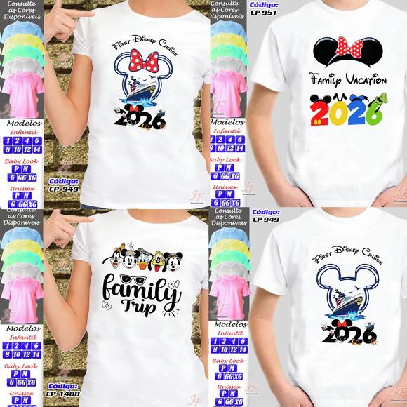 Kit 14 Camisetas Adulto ou Infantil Viagem Família Disney