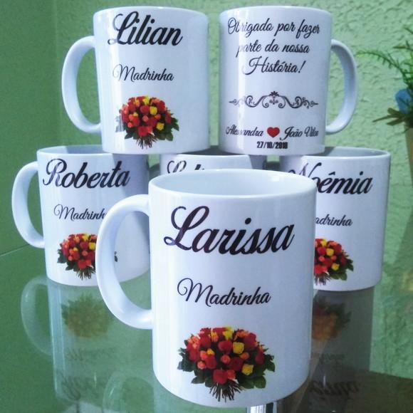 Kit com 10 Canecas Cerâmica Personalizada Padrinho Madrinhas