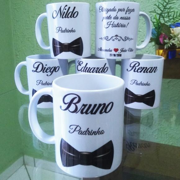 Kit com 10 Canecas Cerâmica Personalizada Padrinho Madrinhas