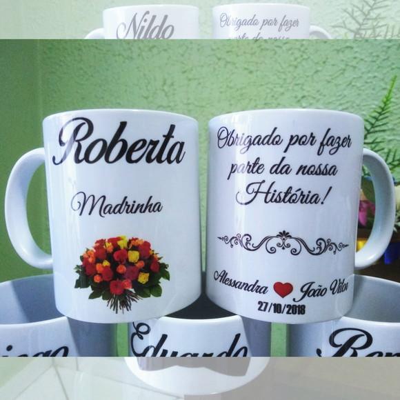Kit com 10 Canecas Cerâmica Personalizada Padrinho Madrinhas