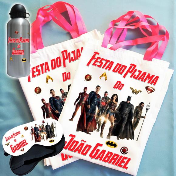 Kit Festa Do Pijama Bolsinha+máscara+squeeze Liga Da Justiça