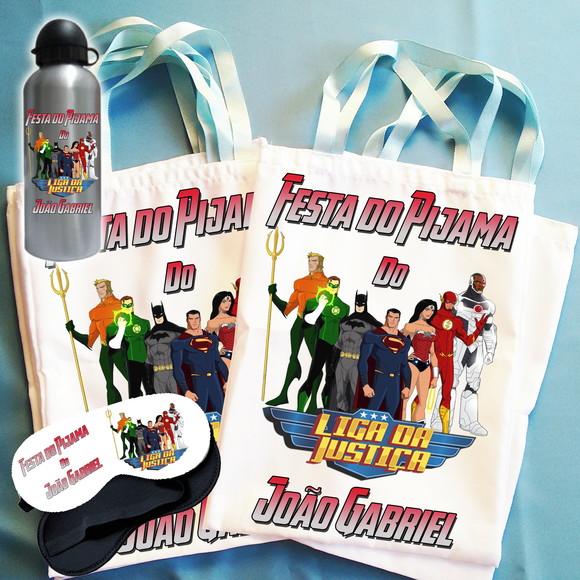 Kit Festa Do Pijama Bolsinha+máscara+squeeze Liga Da Justiça