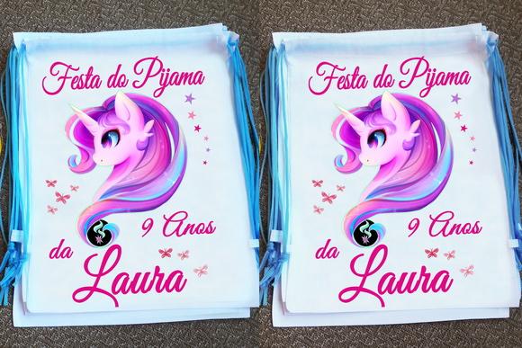 Mochilinha Ecobag Personalizada Festa do Pijama Unicórnio