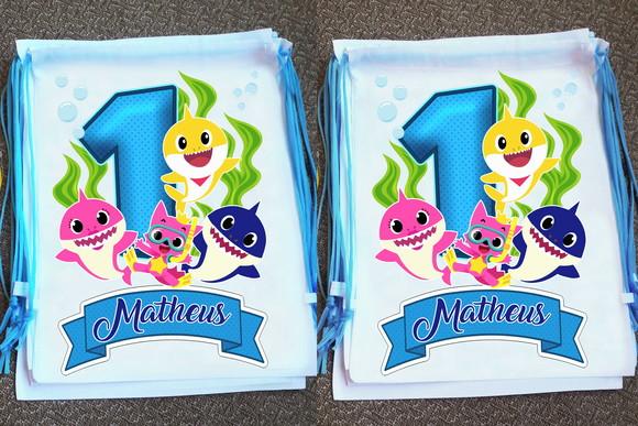 Mochilinha Ecobag Sacochila Personalizada Baby Shark
