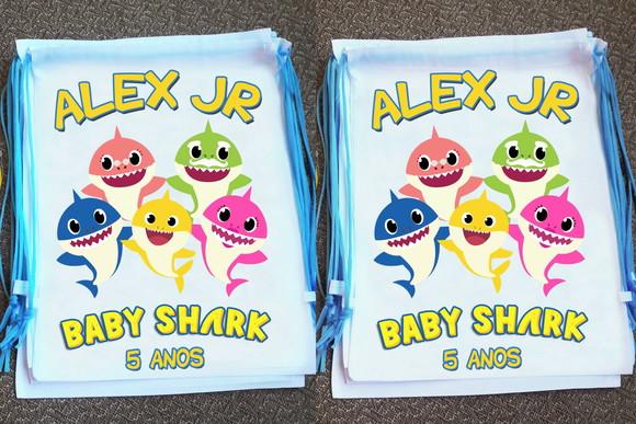 Mochilinha Ecobag Sacochila Personalizada Baby Shark