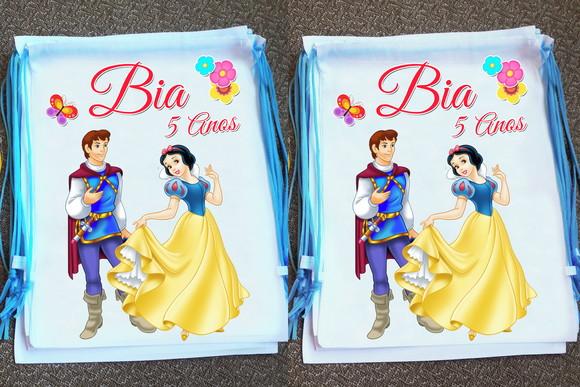 Mochilinha Ecobag Sacochila Personalizada Branca de Neve
