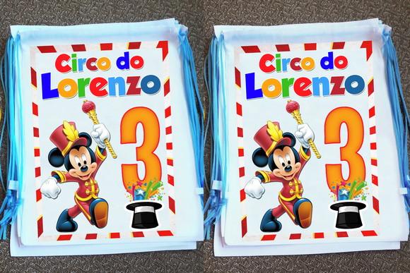 Mochilinha Ecobag Sacochila Personalizada Circo do Mickey