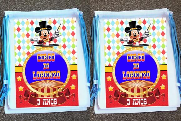 Mochilinha Ecobag Sacochila Personalizada Circo do Mickey