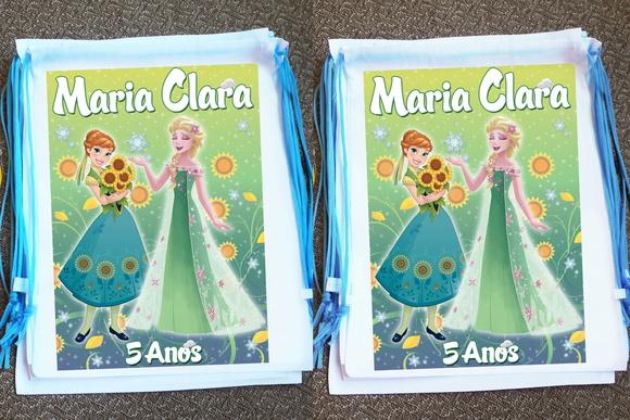 Mochilinha Ecobag Sacochila Personalizada Frozen Fever