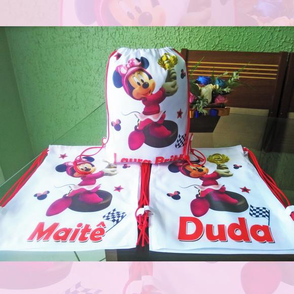 Mochilinha Ecobag Sacochila Personalizada Minnie Velocista