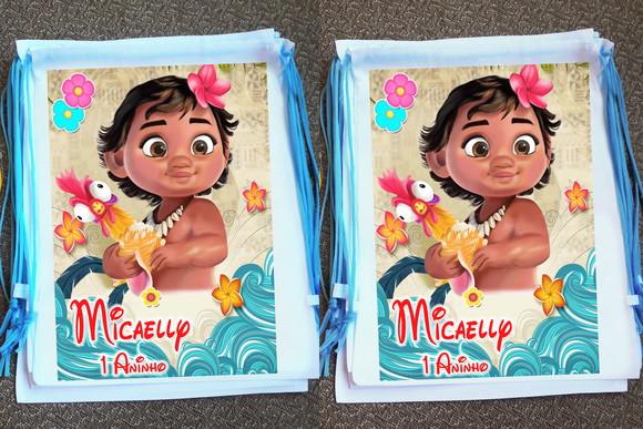 Mochilinha Ecobag Sacochila Personalizada Moana
