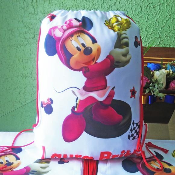 Mochilinha Ecobag Sacochila Personalizada Minnie Velocista