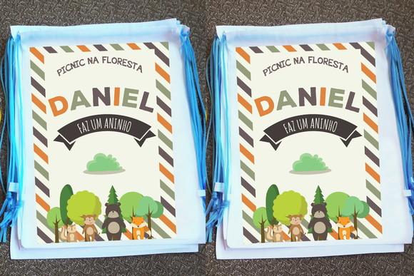 Mochilinha Ecobag Sacochila Personalizada Picnic na Floresta