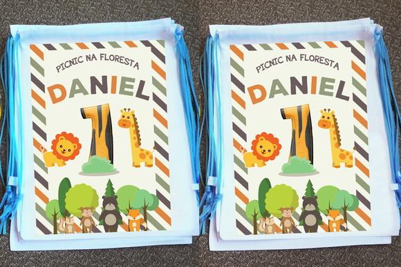 Mochilinha Ecobag Sacochila Personalizada Picnic na Floresta
