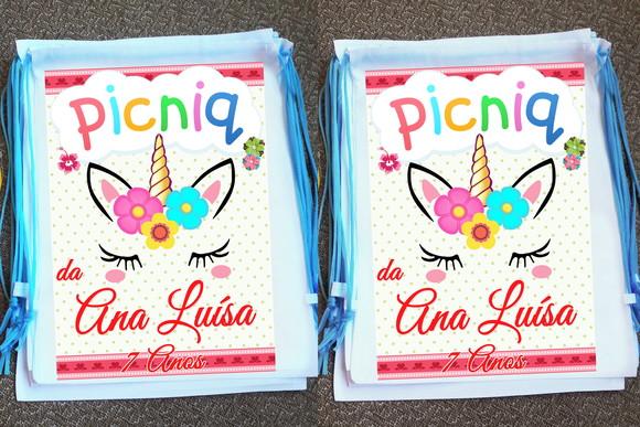 Mochilinha Ecobag Sacochila Personalizada Picnic na Floresta
